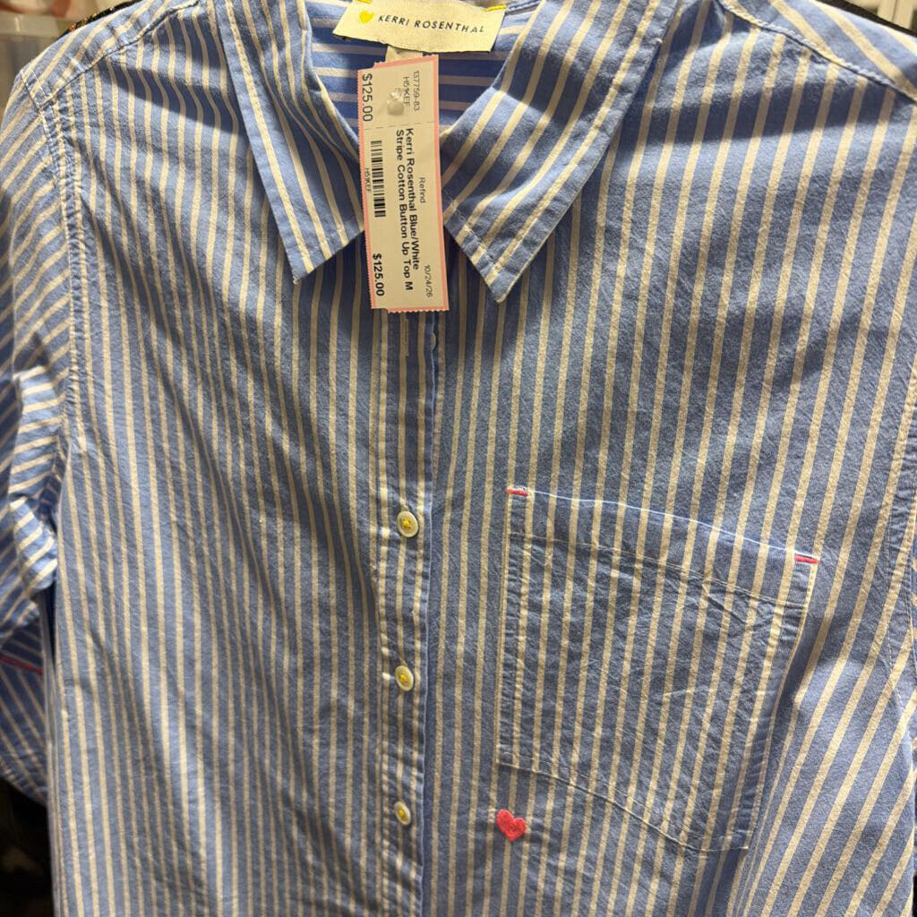 Blue/White Stripe Cotton Button Up Top