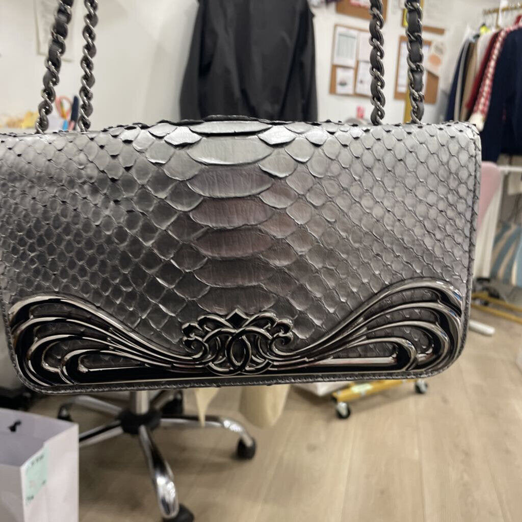 Silver Python Flap Crossbody