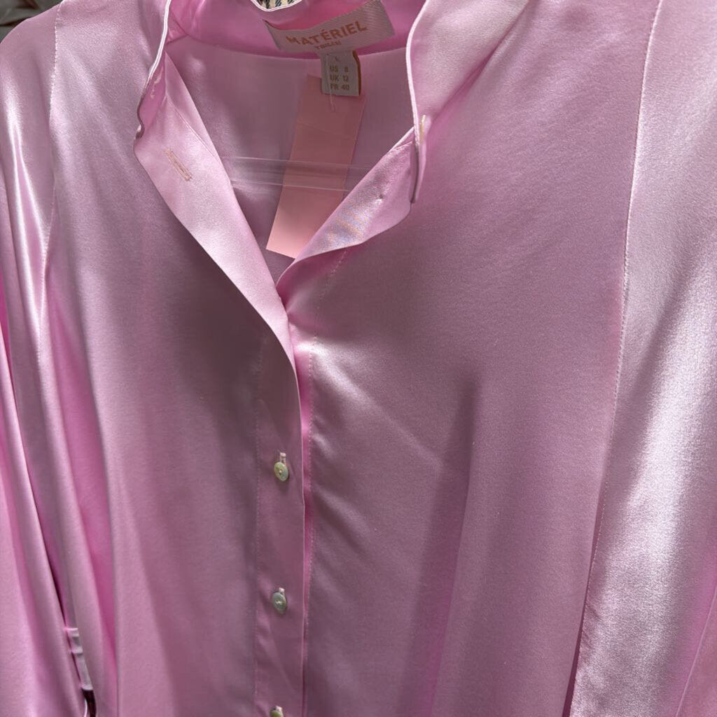 Pink Silk SS Button Up Top