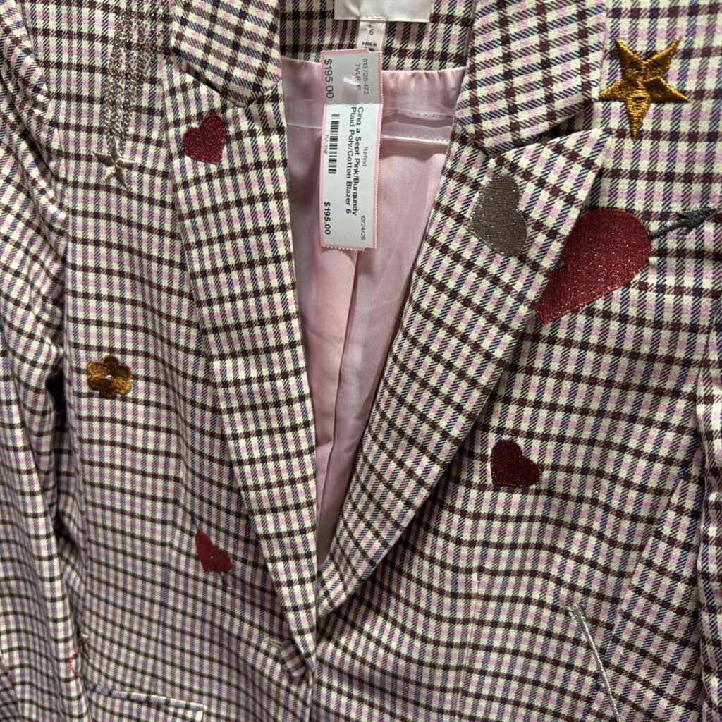 Pink/Burgundy Plaid Poly/Cotton Blazer