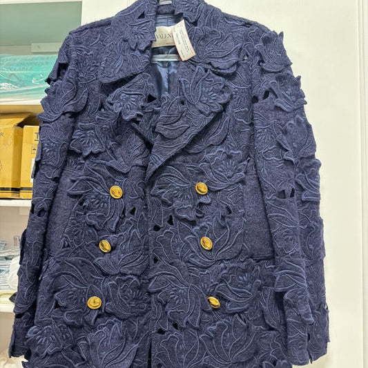 Blue Mohair Blend Flower Emboridered Coat