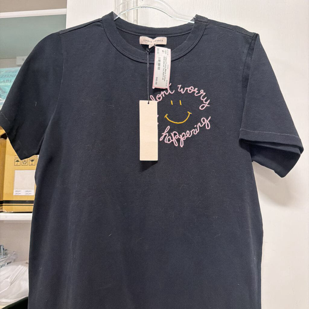 Black Cotton Embroidered Tee (NWT)