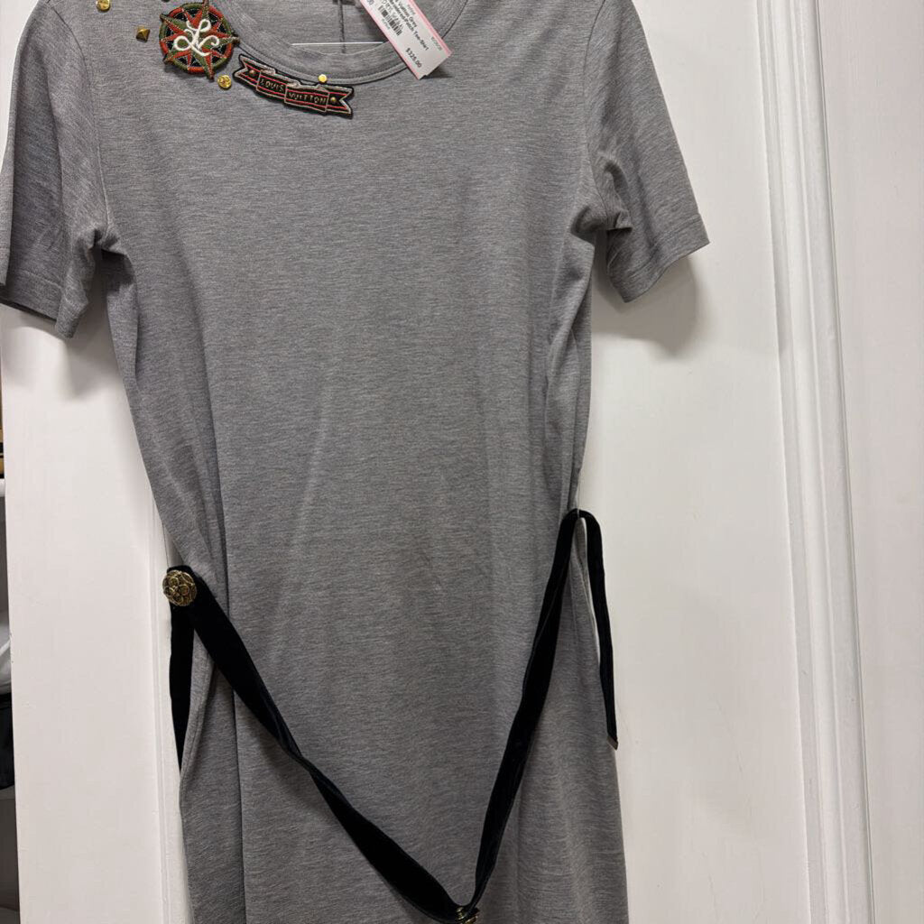 Grey Embroidered-Patch Tee-Shirt Dress