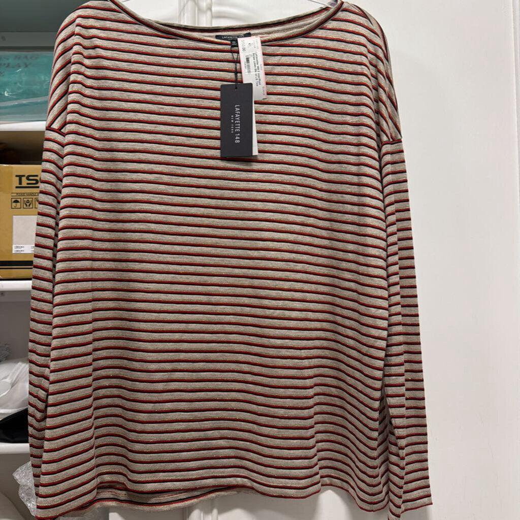 Beige/Red Stripe Linen Blend LS Tee (NWT)