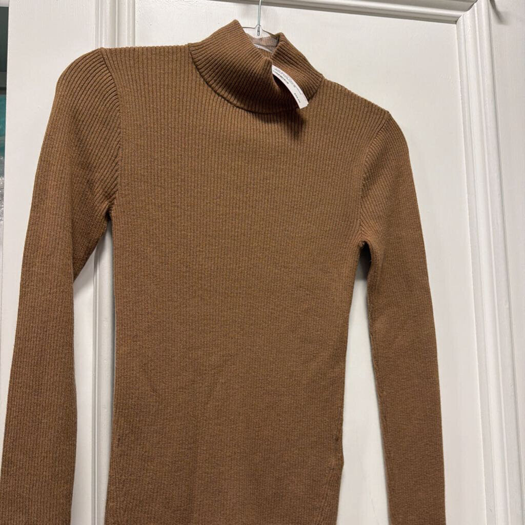 Brown Viscose/Wool Ribbed Turtleneck