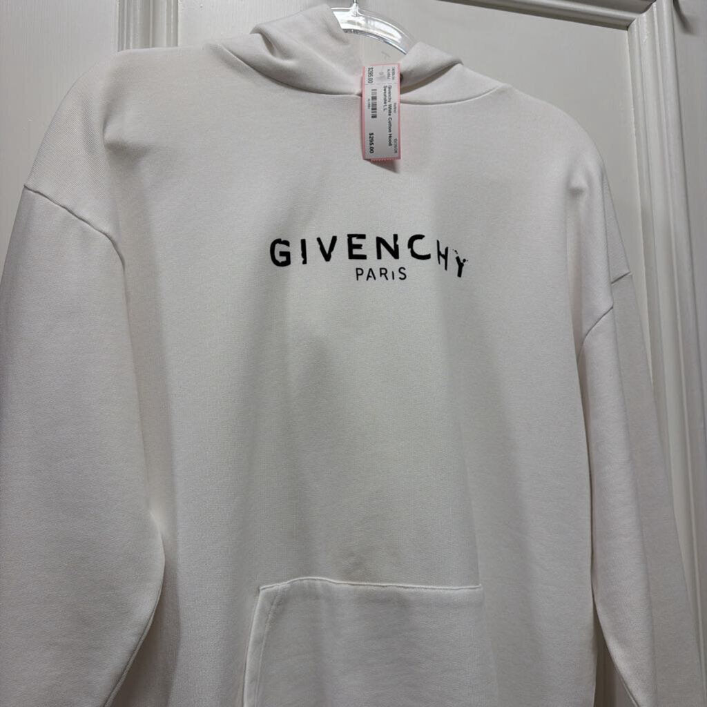 White Cotton Hood Sweatshirt, L