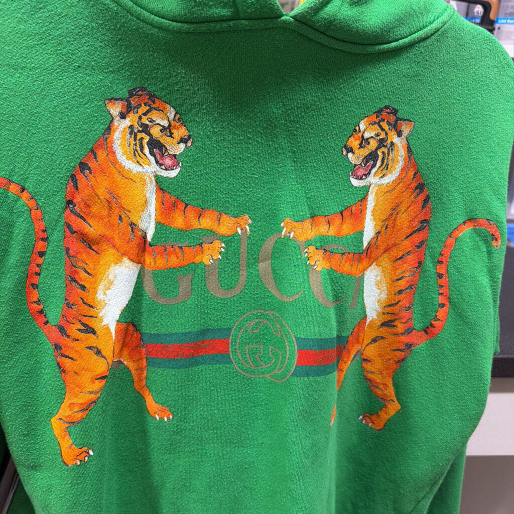 Green Cotton Tiger Print Sweatshirt, XS