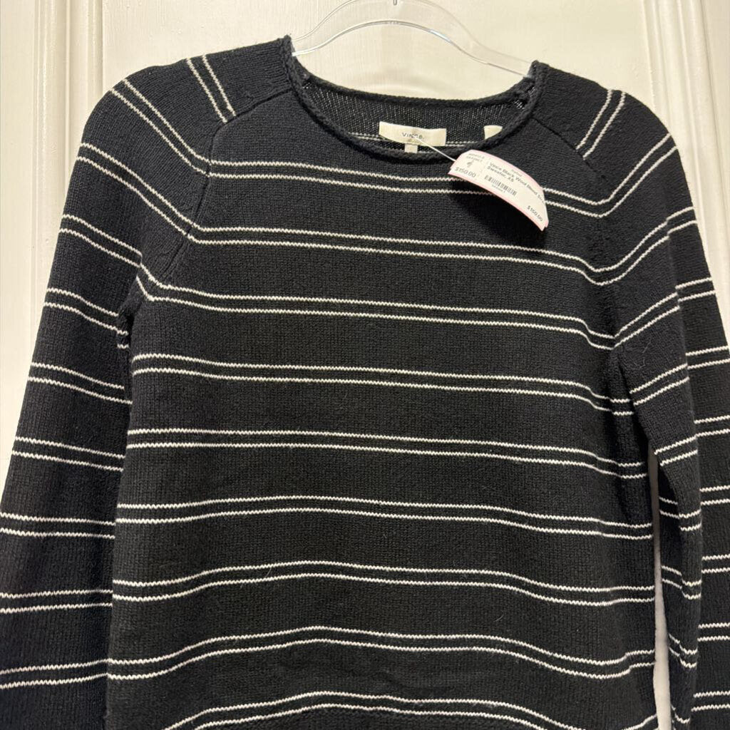 Black Wool Blend Stripe Sweater, XS