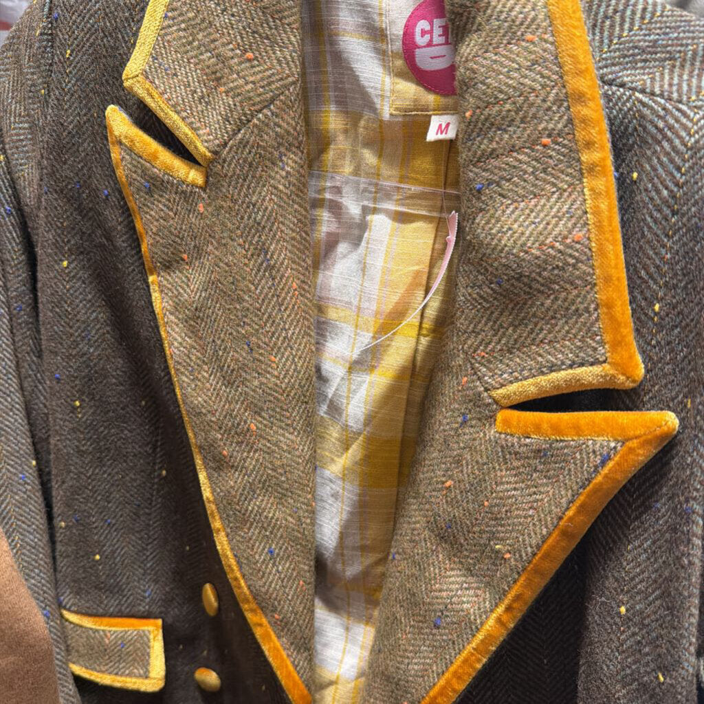 Brown Multi Color Poly Blend Tweed Blazer, M