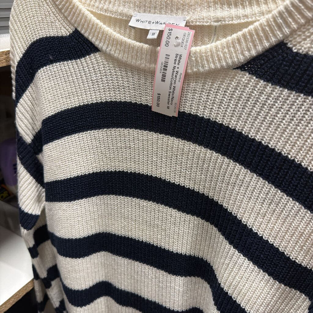 White/Navy Stripe Nylon/Cotton Sweater