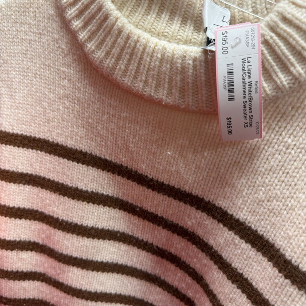 White/Brown Stripe Wool/Cashmere Sweater