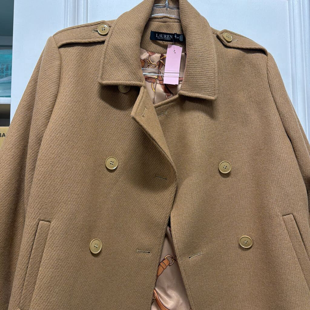Beige Wool Blend Double Breasted Coat