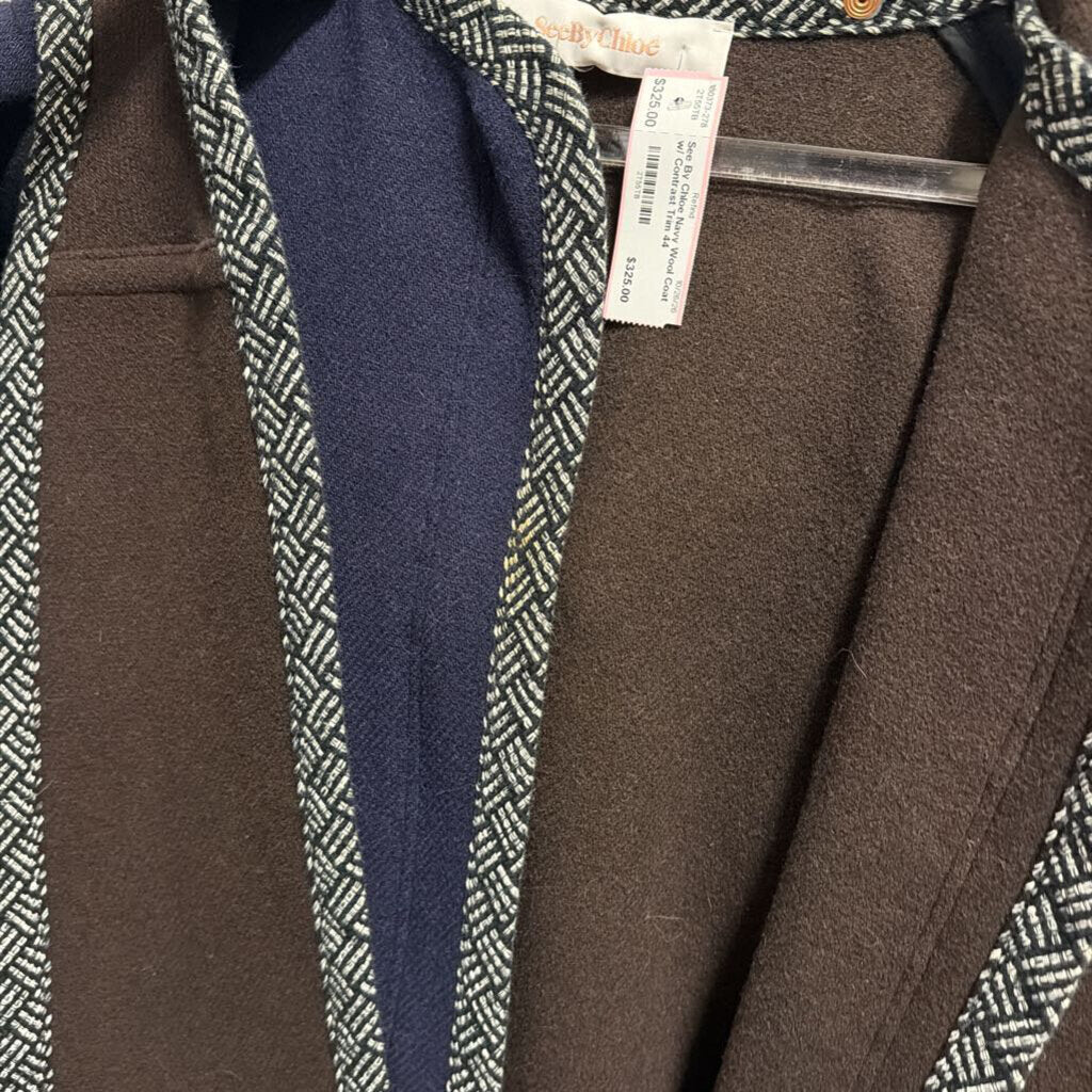 Navy Wool Coat w/ Contrast Trim