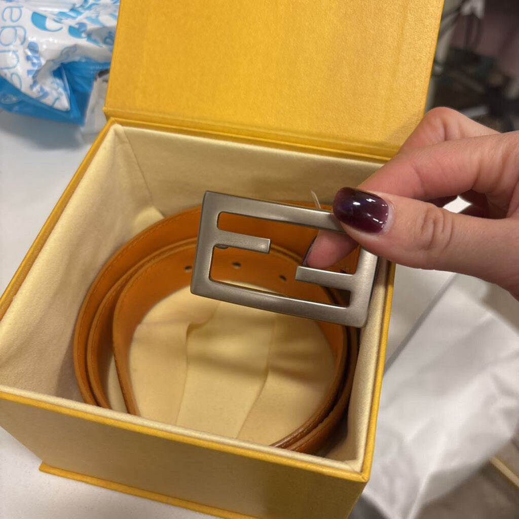Fendi, Brown Leather FF Belt, 80 (BOX)