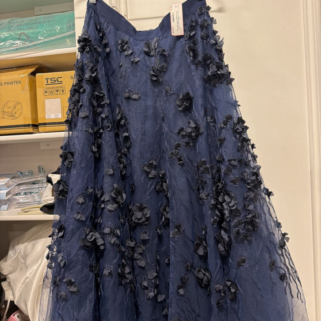 Navy Tulle Floral Applique Maxi Skirt