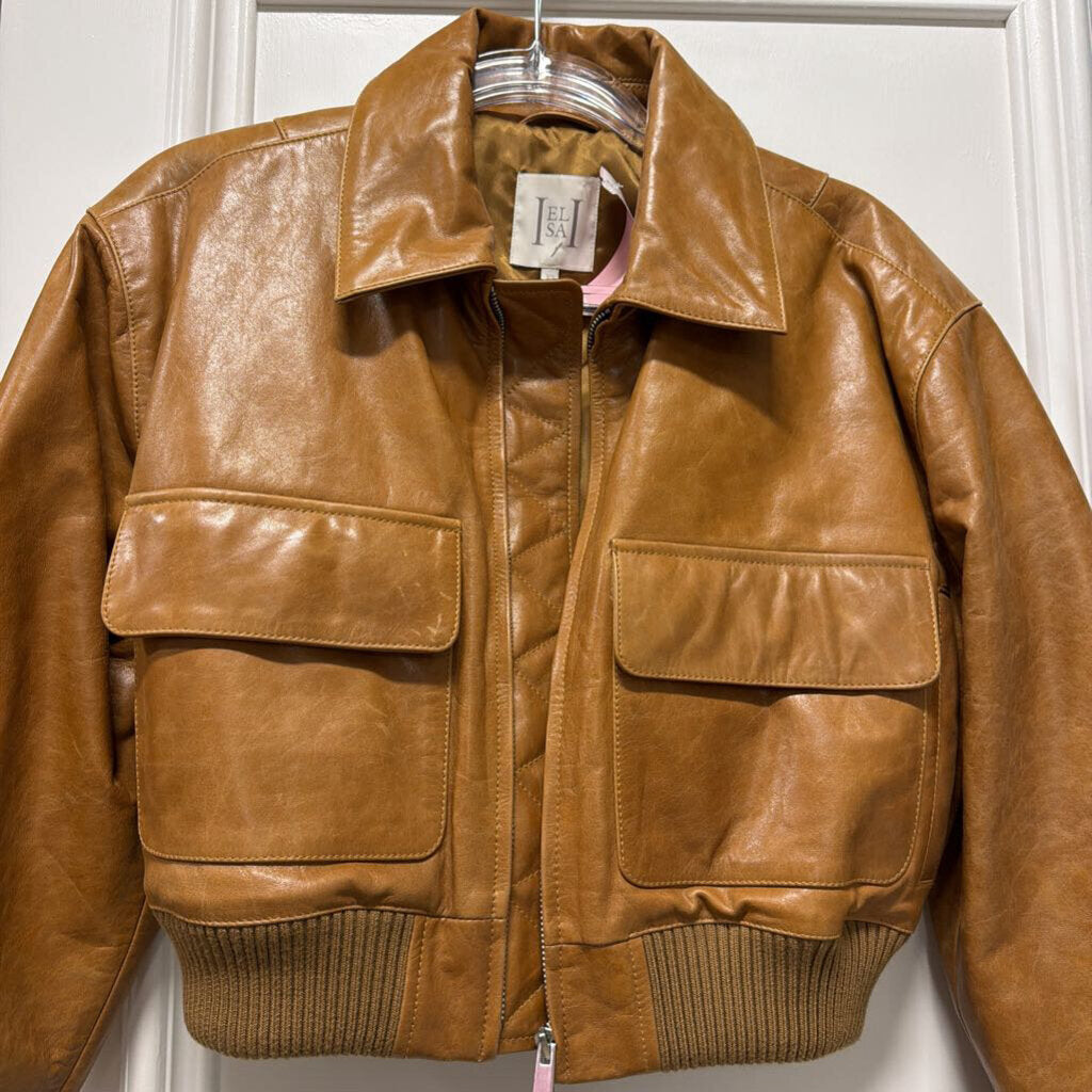 Brown Leather Bomber Jacket (648)