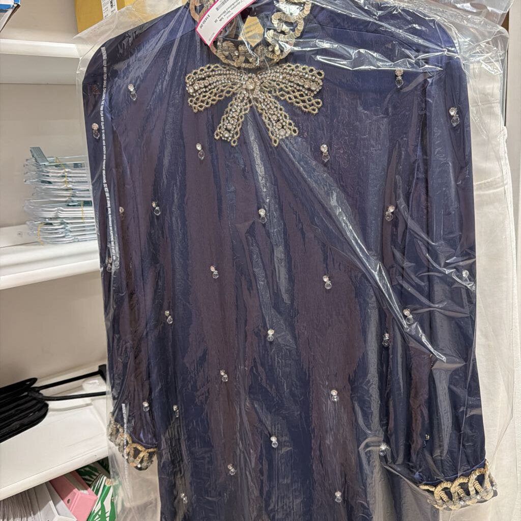 Navy Silk Embellished Blouse