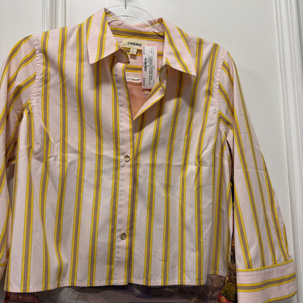 Pink/Multi Stripe Cotton/Poly Graphic Button Up Top