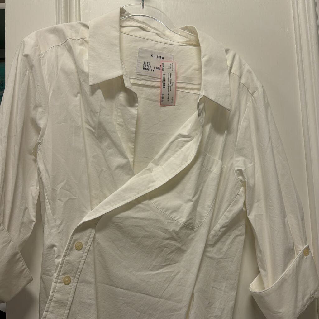 White Cotton Asymmetrical Button Up Top