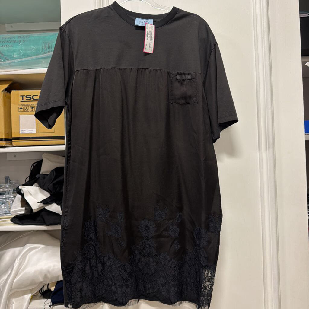 2020 Black Lace-Trim Shirt Dress (as is small holes on front)