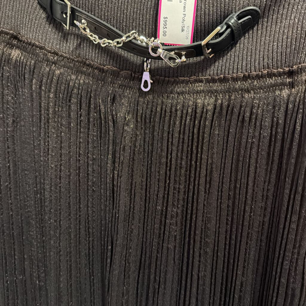 Dark Brown Poly/Silk Pleated Skirt