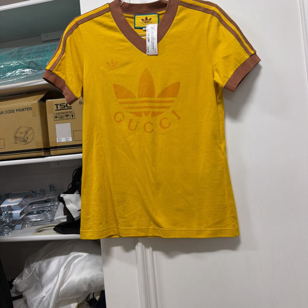 Yellow/Brown Stripe Cotton Logo Tee