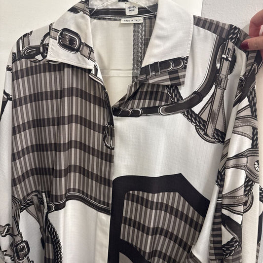 White/Brown Printed Silk Dress