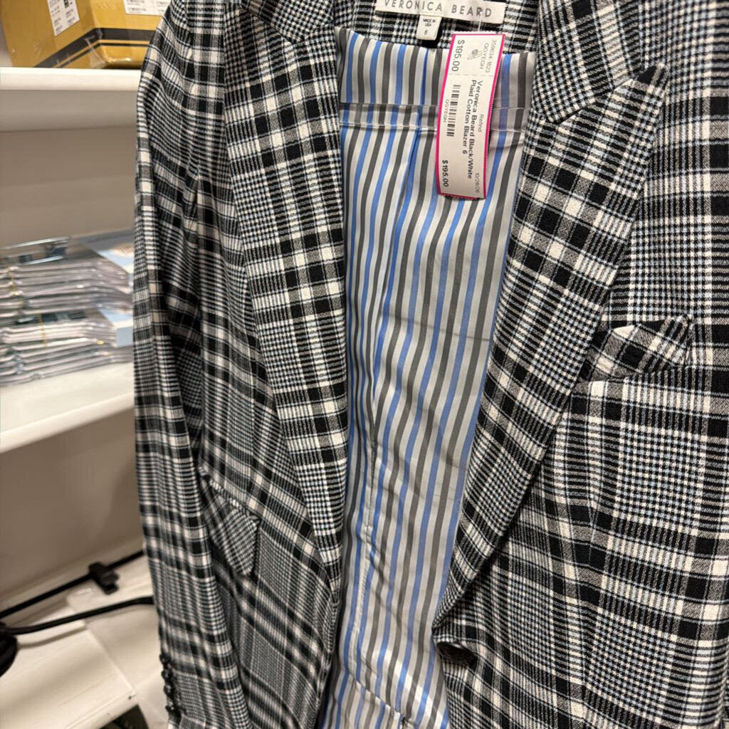 Black/White Plaid Cotton Blazer