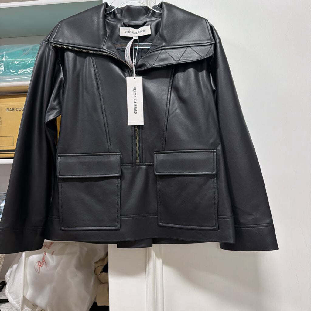 Black Poly Faux Leather Jacket (NWT)