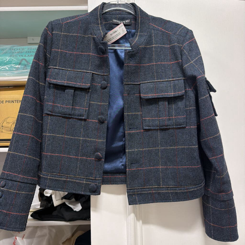 Blue/Multi Wool Blend Plaid Jacket