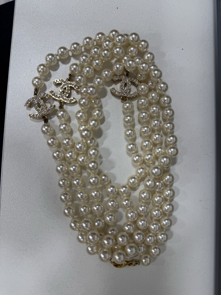Long Faux Pearl CC Station Necklace
