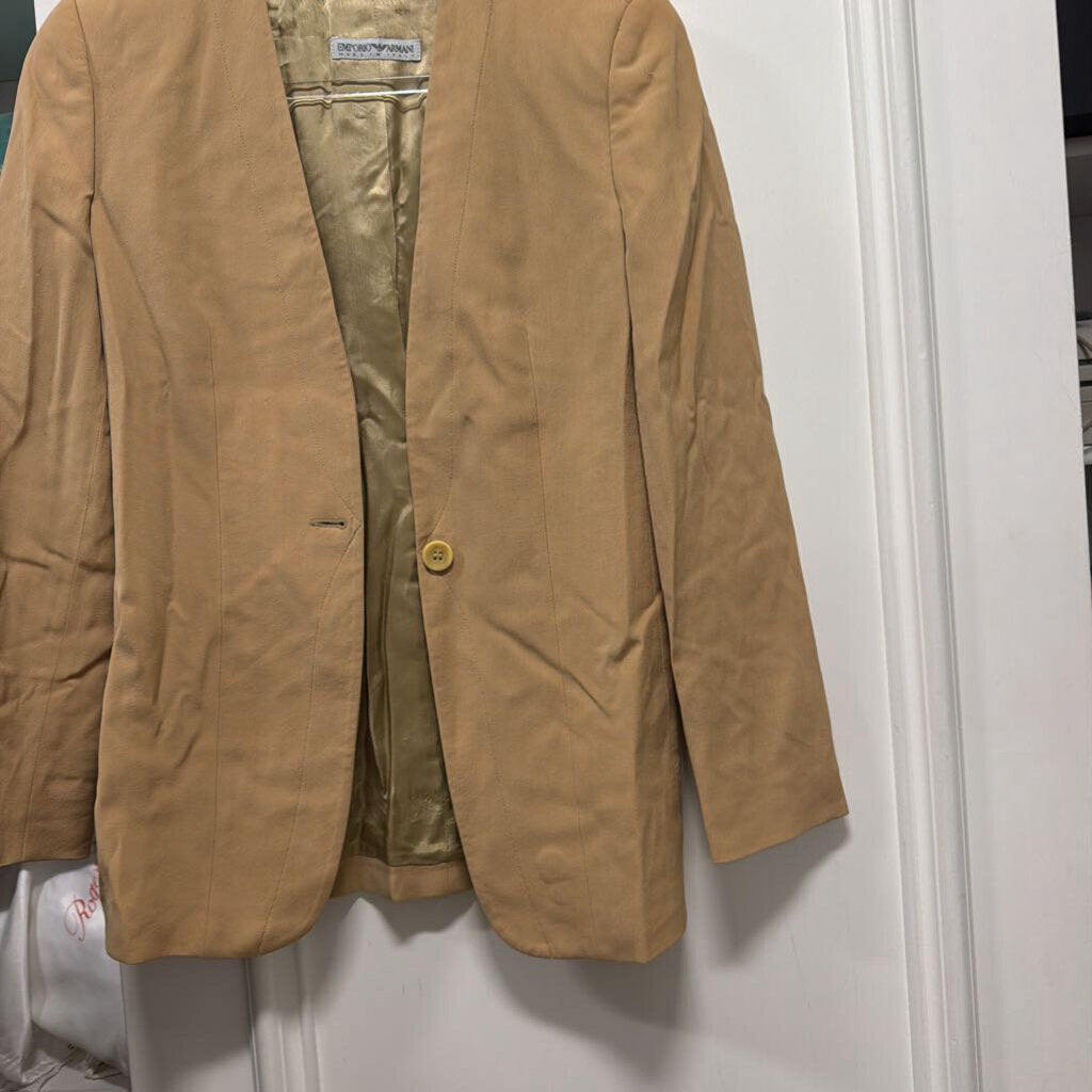 Vintage Beige Wool Collarless Blazer
