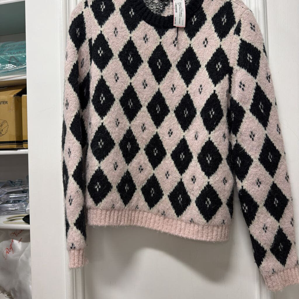 Pink/Black Acrylic/Alpaca Argyle Sweater
