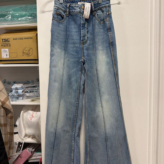 Blue High Rise Wide Leg Jeans