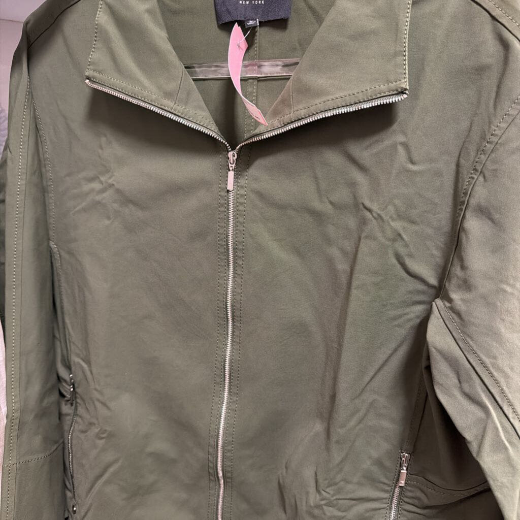 Green Cotton Blend Zip Up Jacket
