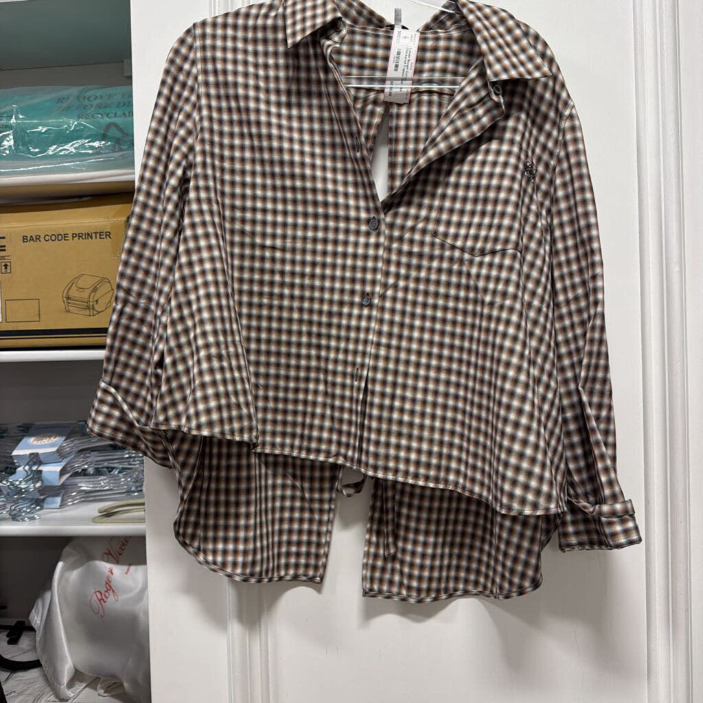 Brown Cotton Checkered Trapeze Shirt
