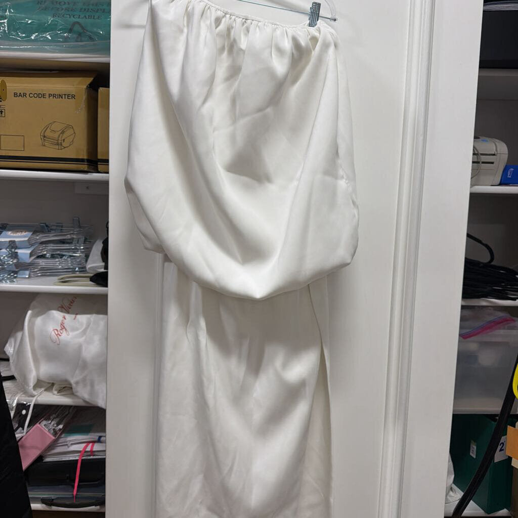 White Viscose Strapless Midi Dress
