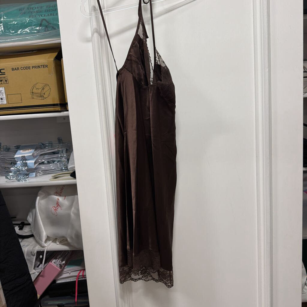 Dark Brown Silk Lace Mini Dress (465)