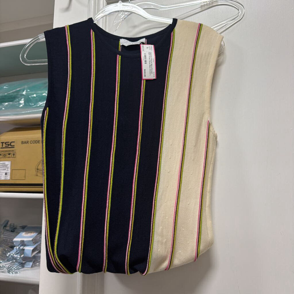 Navy/Cream Multi Stripe Wool Maxi Dress