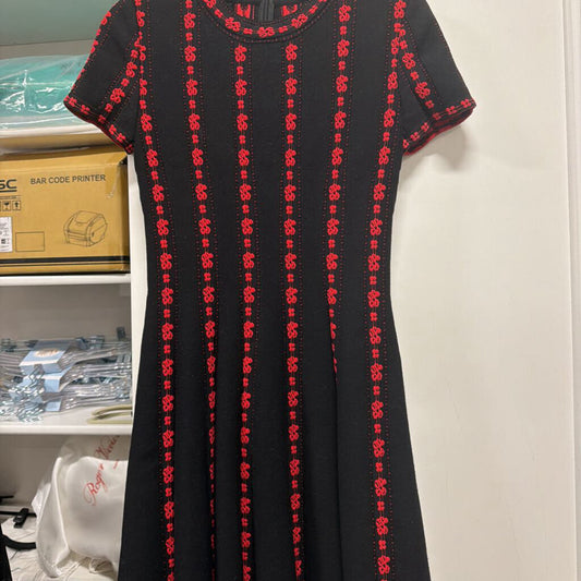 Black/Red Wool Blend Floral SS Dress