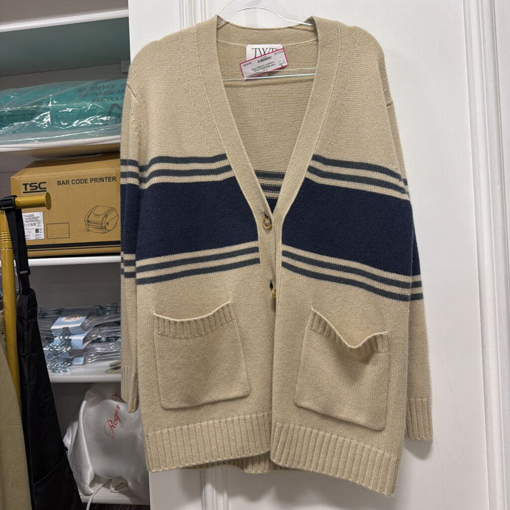 Beige/Navy Stripe Cashmere Cardigan