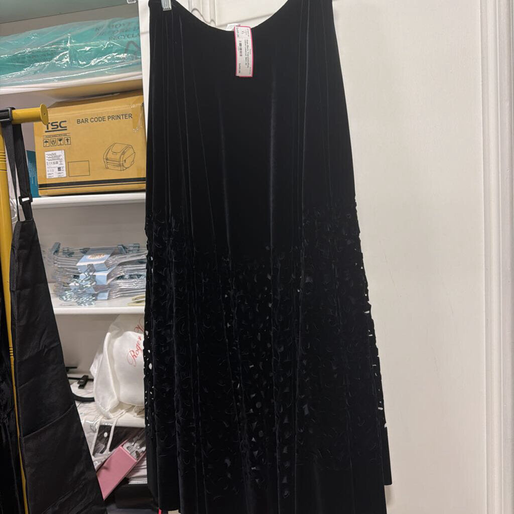 Black Triacetate/Poly Velvet Lasercut Skirt
