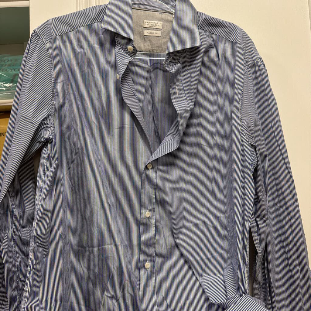 Navy/White Stripe Cotton/Polyamide Button Up Top