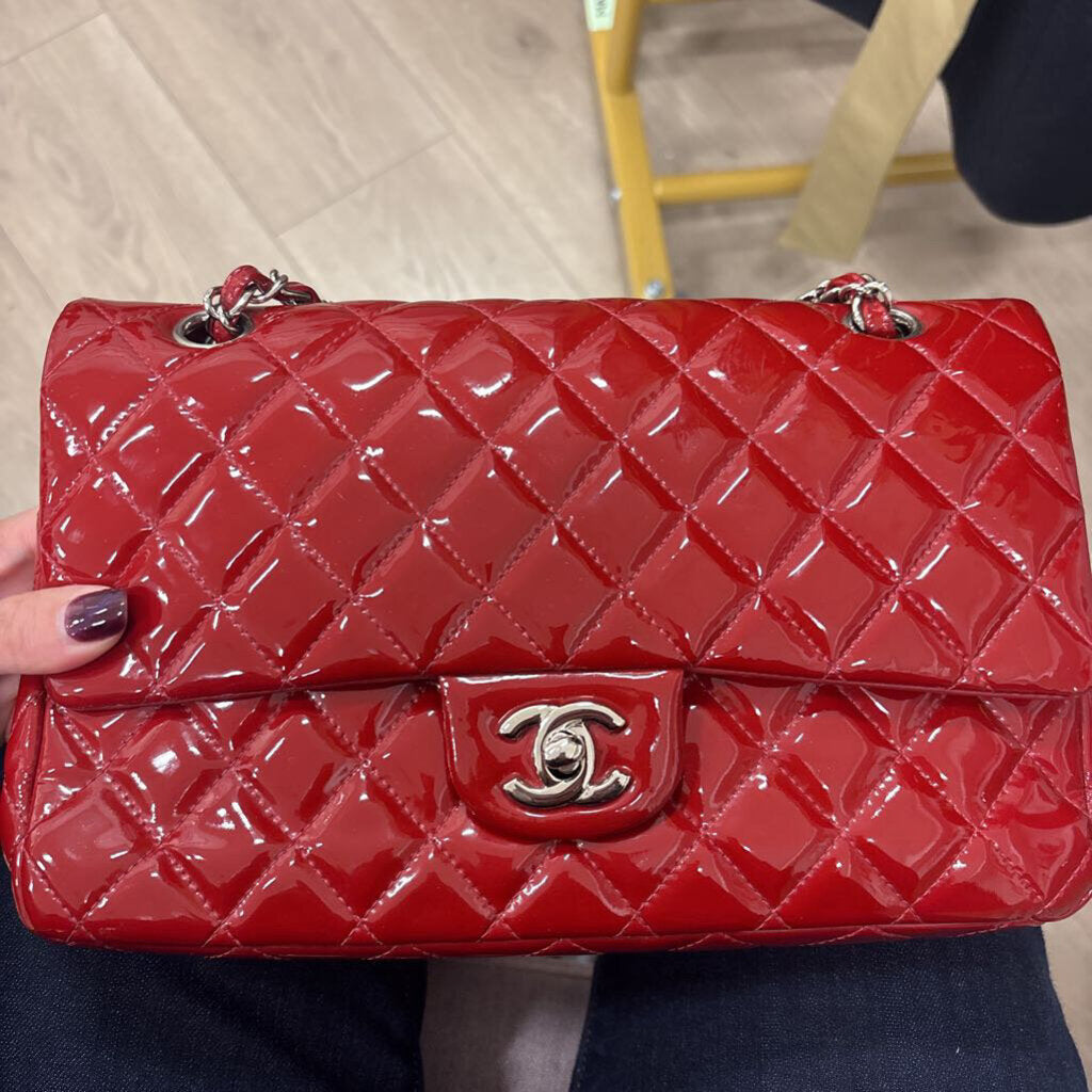 Red Patent Leather Classic Double Flap Bag