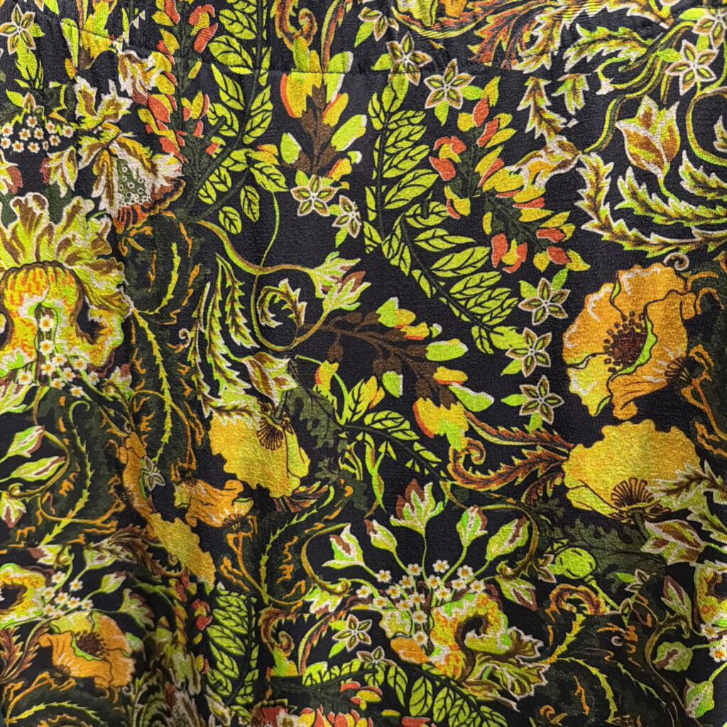 Green/Black Floral Viscose Midi Skirt