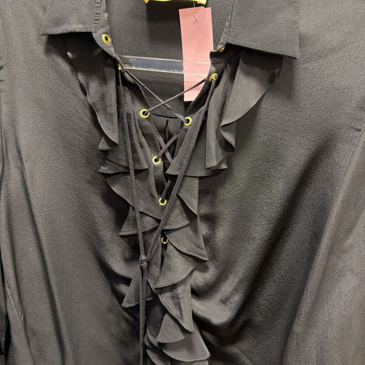 Black Silk Ruffle-Front Blouse
