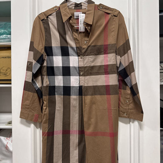 Brown Plaid Cotton Shirt Dress