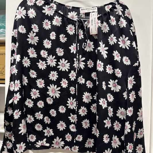 2017 Black Floral Silk Blouse