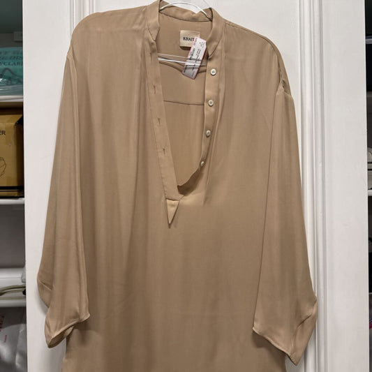 Beige Silk Midi Shirt Dress