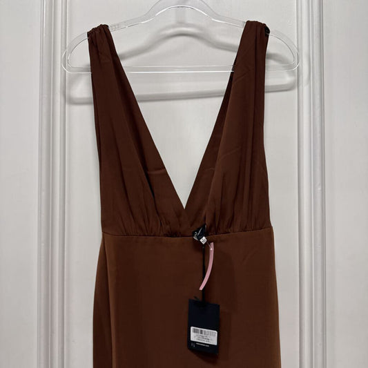 Brown Poly Plunge Maxi Dress (NWT)
